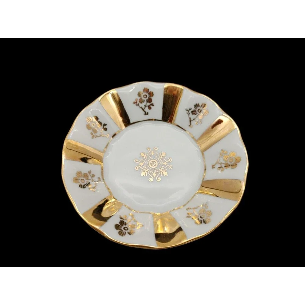 2 Epiag Royal Czechoslovakia 22K Gold Encrusted Floral Bread Plates Scalloped